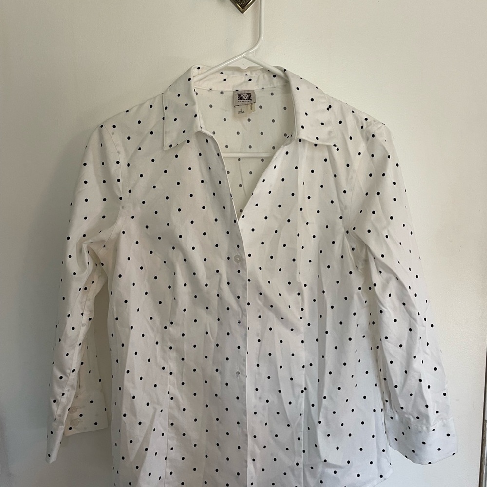 Anne Klein White and Black Polka Dot Blouse
